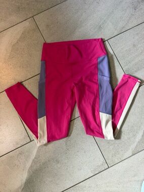 Fabletics Hot Pink Leggings with Purple and Cream Colorblock